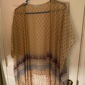 Patterned Kimono with Fringe